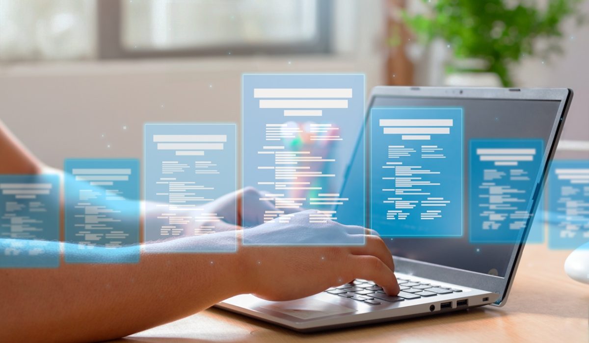 Man completing a checklist of online digital forms for assessing business performance. Man completing a checklist of online digital forms for assessing business performance.